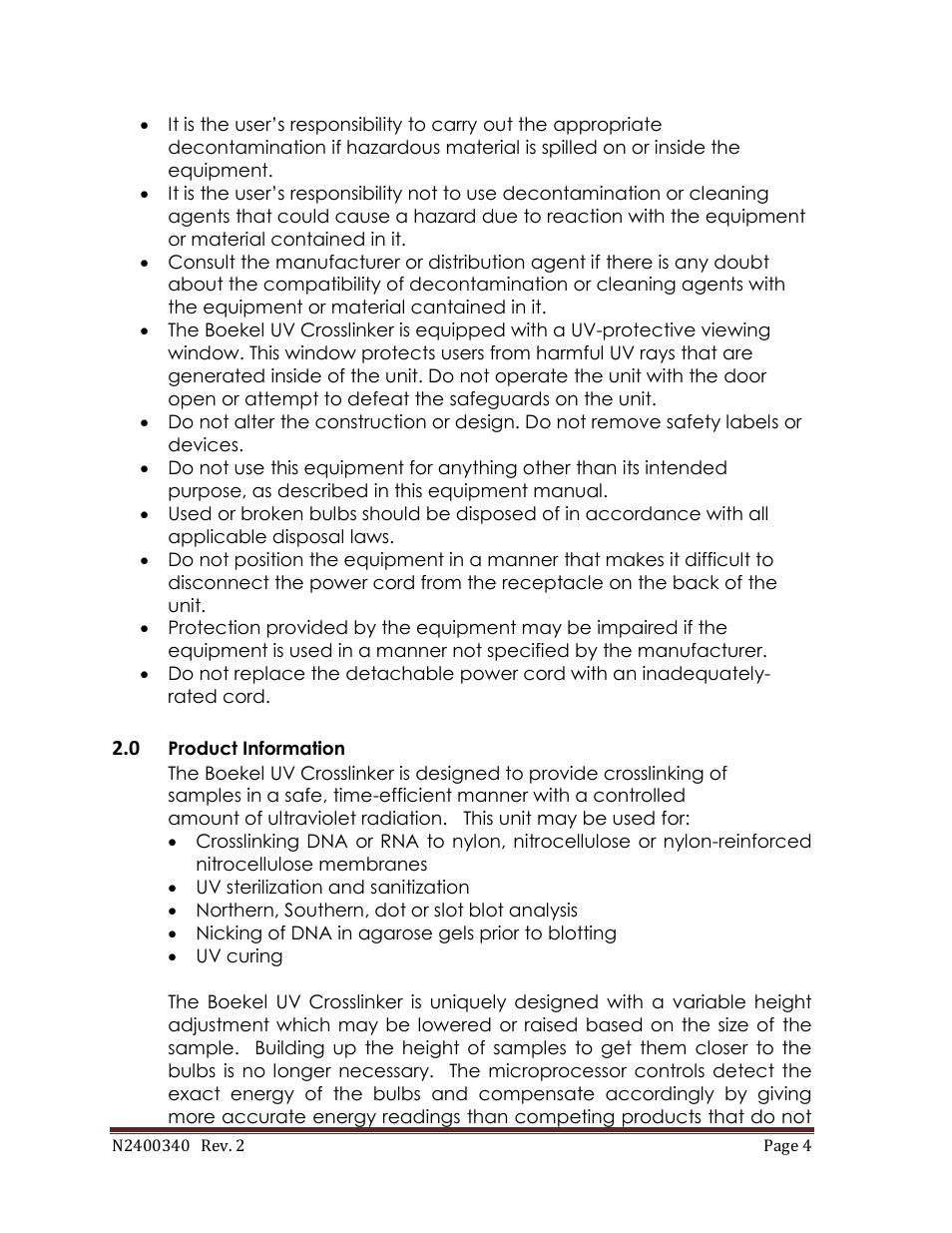 Boekel Scientific 234100-2 UV Crosslinker AH User Manual | Page 4 / 13