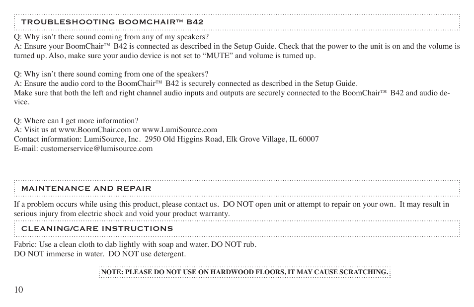BoomChair B42 User Manual | Page 10 / 12