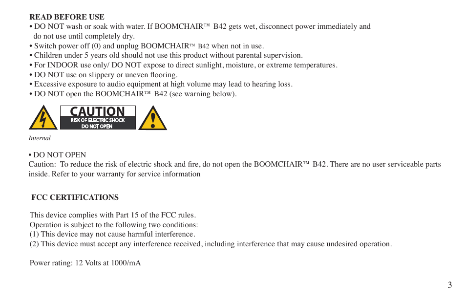 Caution | BoomChair B42 User Manual | Page 3 / 12