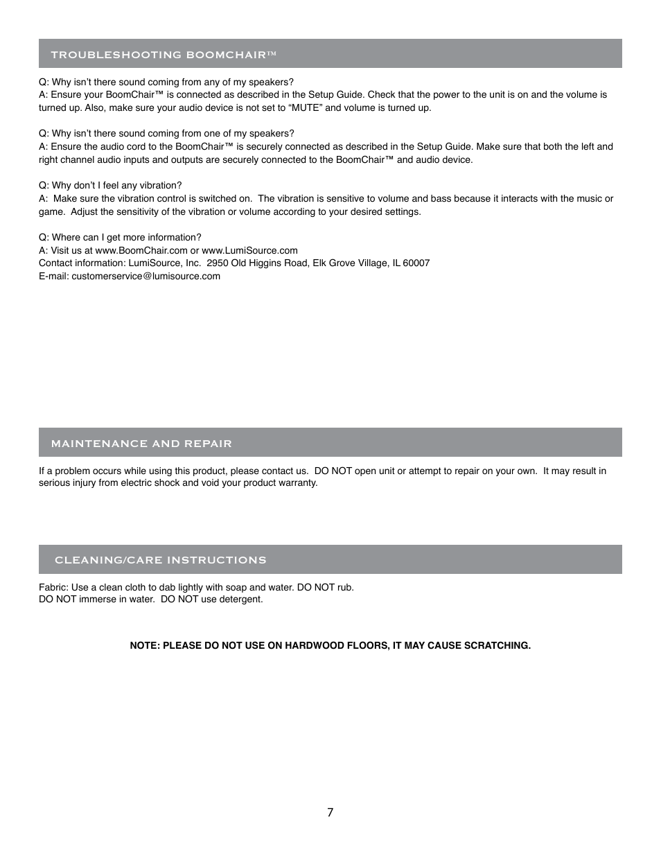BoomChair CRT User Manual | Page 7 / 8