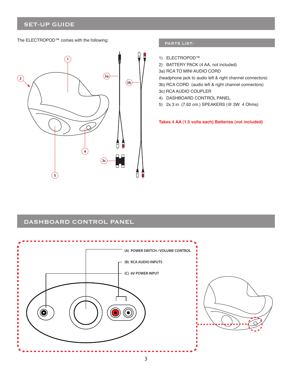 Set-up guide, Dashboard control panel | BoomChair ElectroPod User Manual | Page 3 / 8