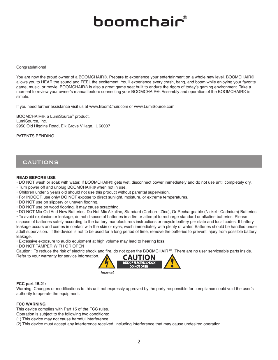 Caution, Cautions | BoomChair Etec User Manual | Page 2 / 8