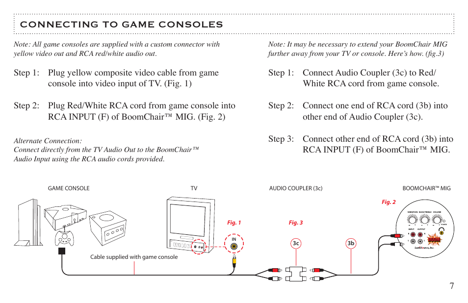 Connecting to game consoles | BoomChair Mig User Manual | Page 7 / 12