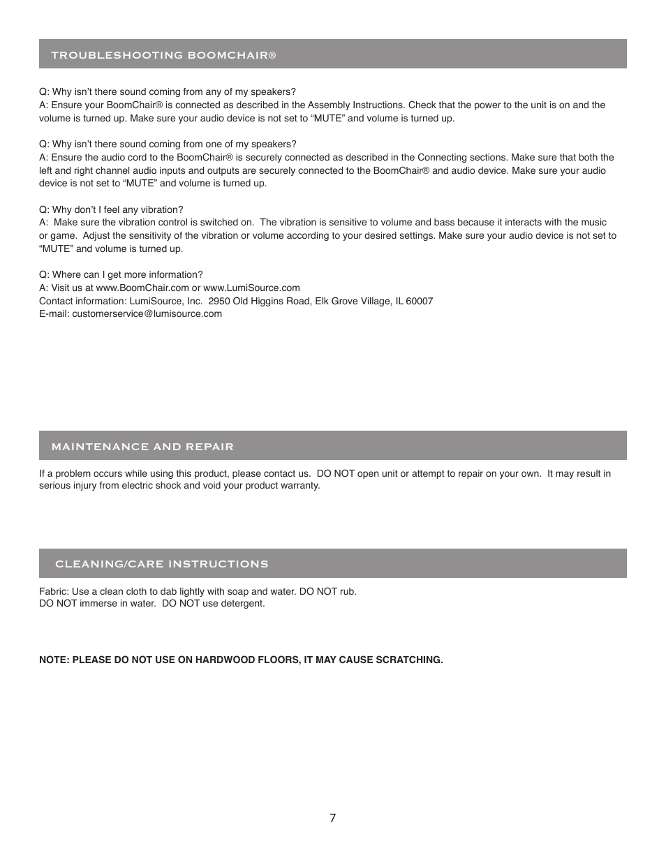 BoomChair Pulse - 1st Generation BoomChair - Standard User Manual | Page 7 / 8