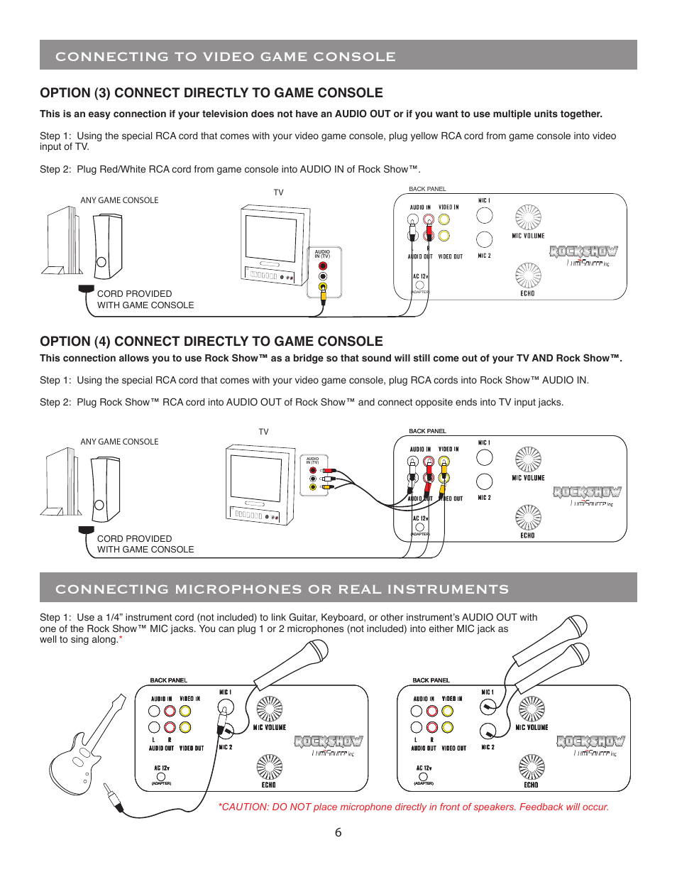 Option (3) connect directly to game console, Option (4) connect directly to game console | BoomChair Rock Show Venue - No Mic User Manual | Page 6 / 8