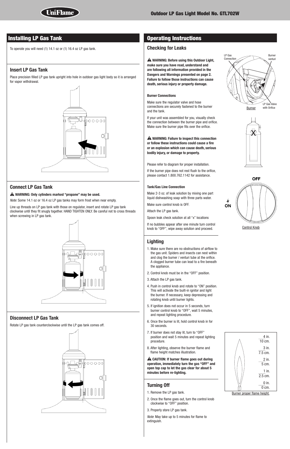 Installing lp gas tank, Operating instructions | Blue Rhino GTL702W User Manual | Page 6 / 16