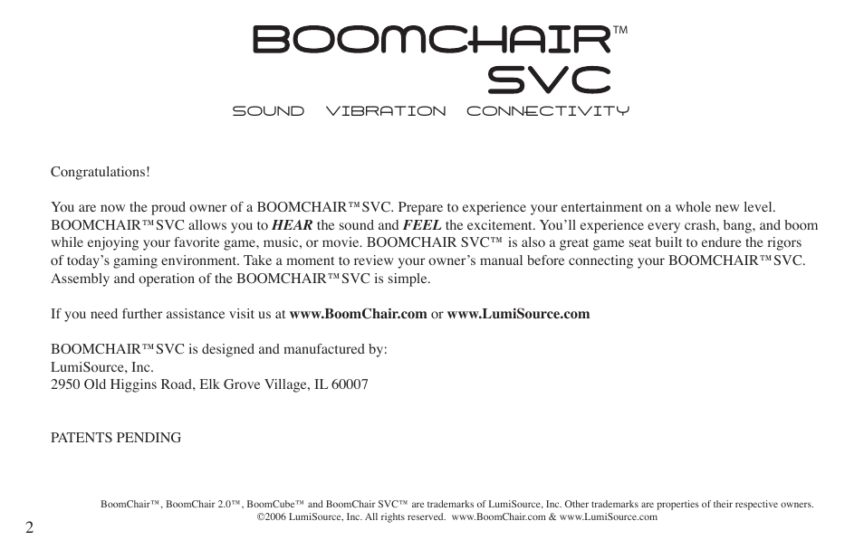 Sound vibration connectivity | BoomChair SVC User Manual | Page 2 / 12