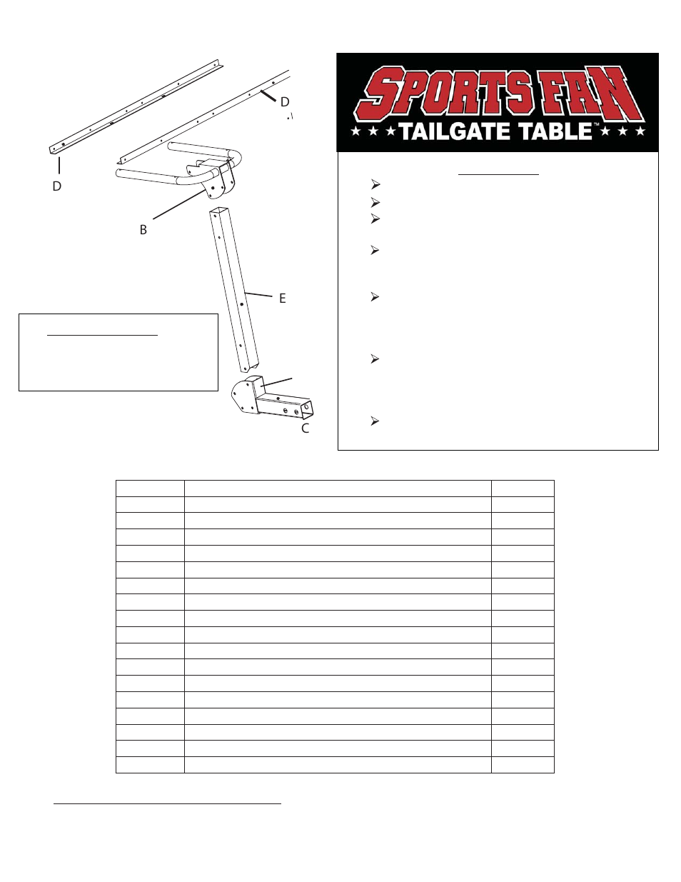 Boone Outdoor Hardware Sports Fan Tailgate Tables User Manual | 4 pages