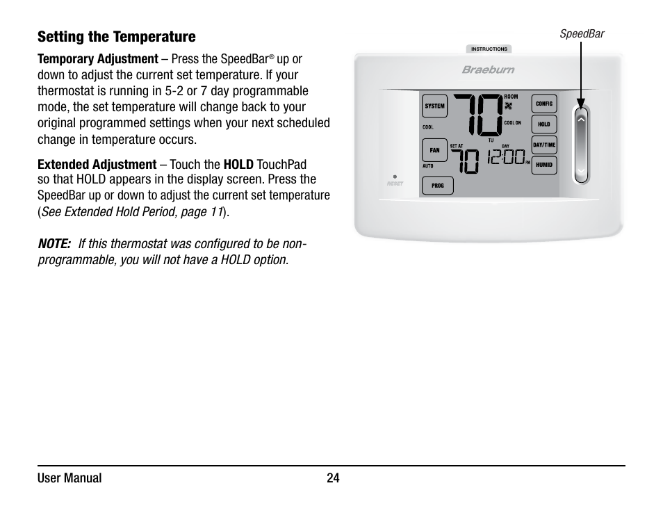 Setting the temperature | Braeburn 7320 User Manual User Manual | Page 24 / 40
