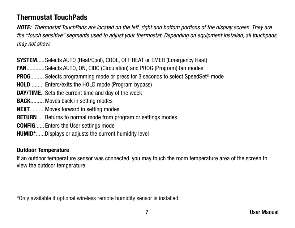 Thermostat touchpads | Braeburn 7320 User Manual User Manual | Page 7 / 40