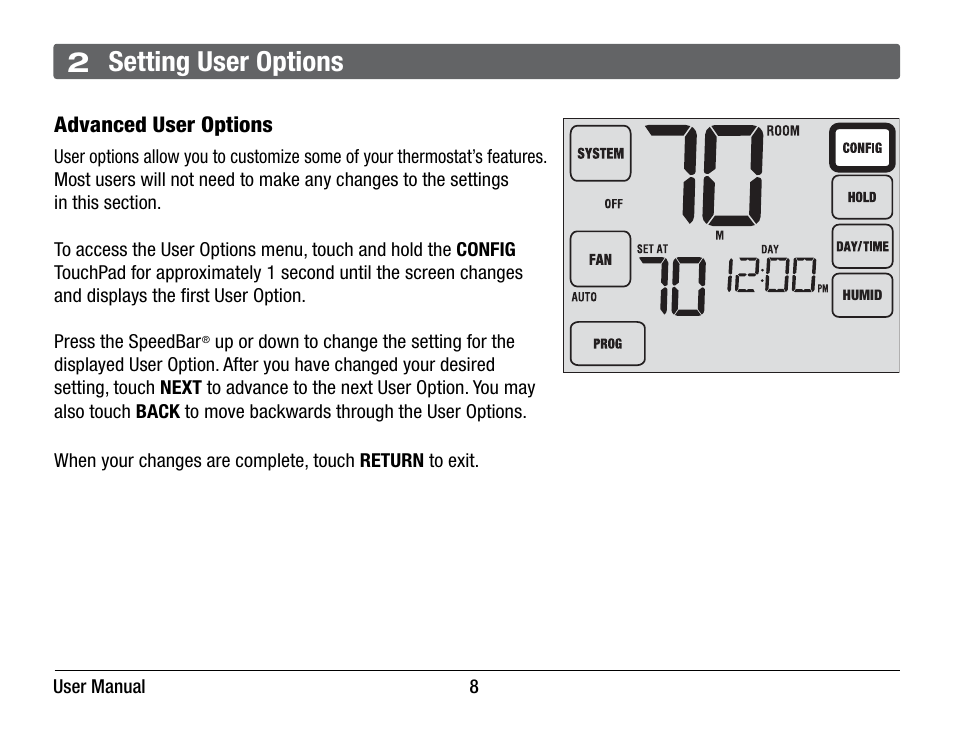 2 setting user options | Braeburn 7320 User Manual User Manual | Page 8 / 40