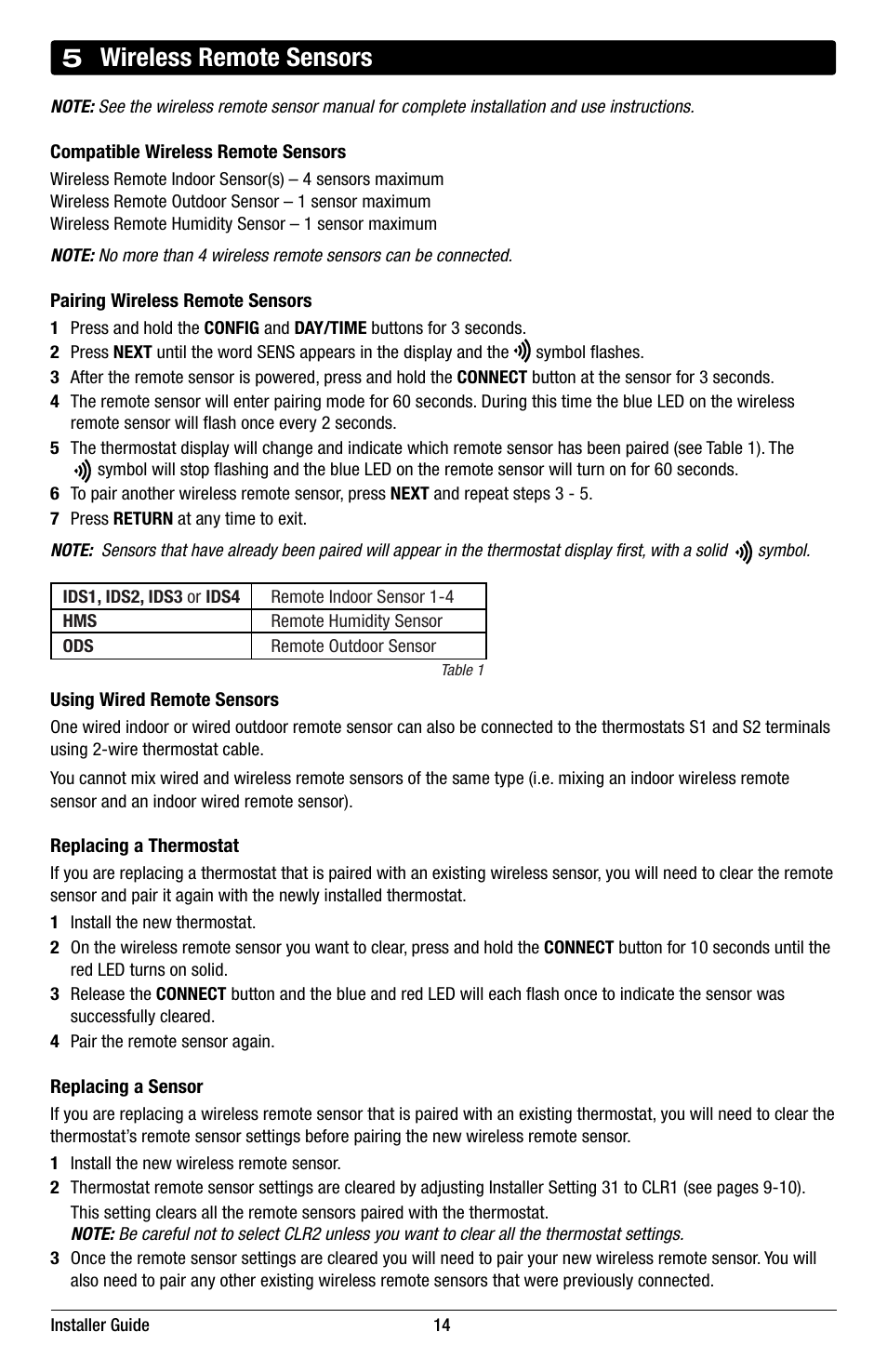 5 wireless remote sensors | Braeburn 7320 Installer Guide User Manual | Page 14 / 16