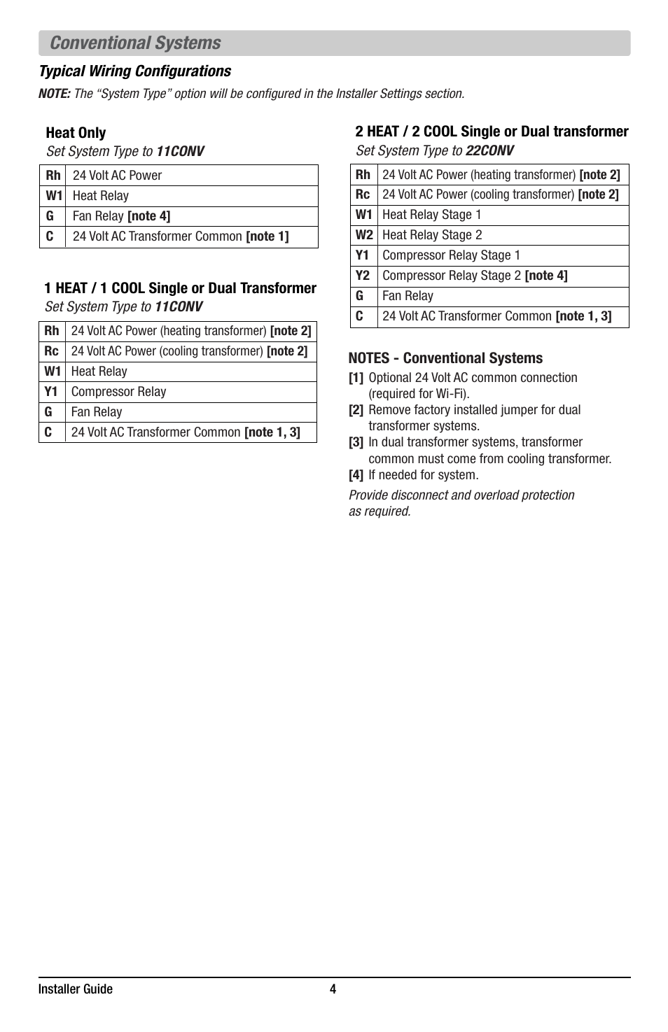 Conventional systems | Braeburn 7320 Installer Guide User Manual | Page 4 / 16