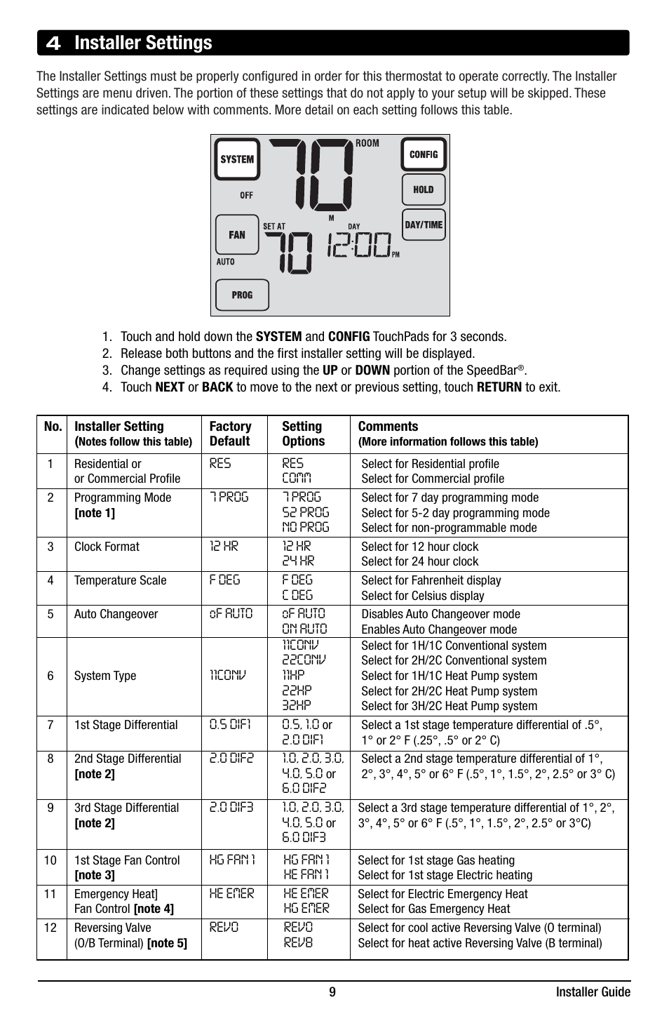 4 installer settings | Braeburn 7320 Installer Guide User Manual | Page 9 / 16