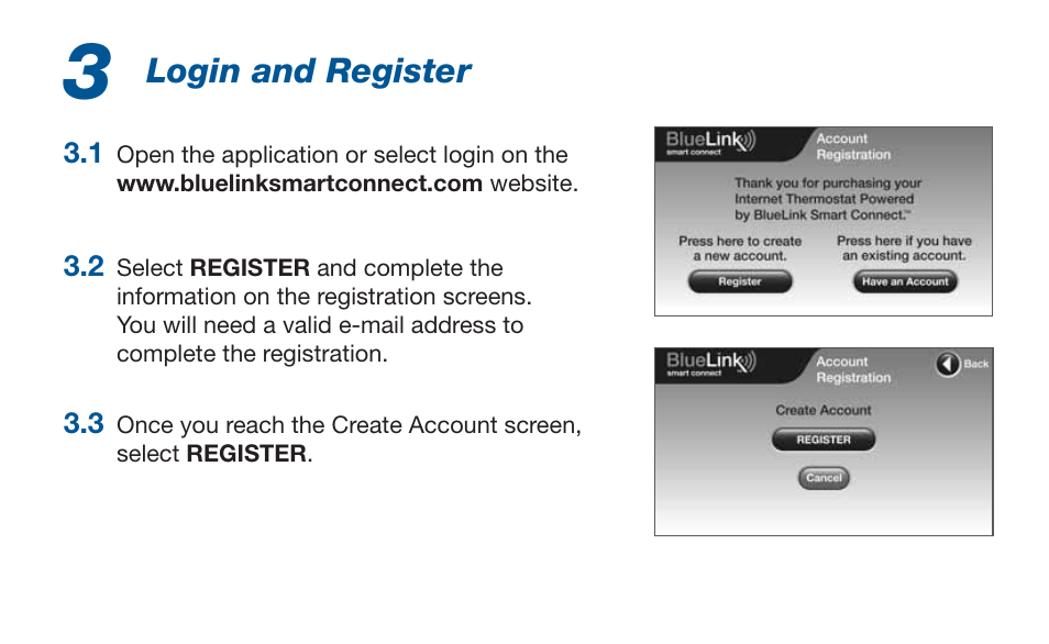 Login and register | Braeburn 7320 Startup Guide User Manual | Page 4 / 10