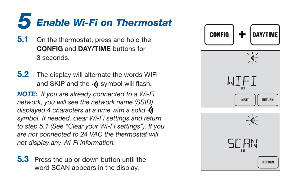 Enable wi-fi on thermostat | Braeburn 7320 Startup Guide User Manual | Page 6 / 10