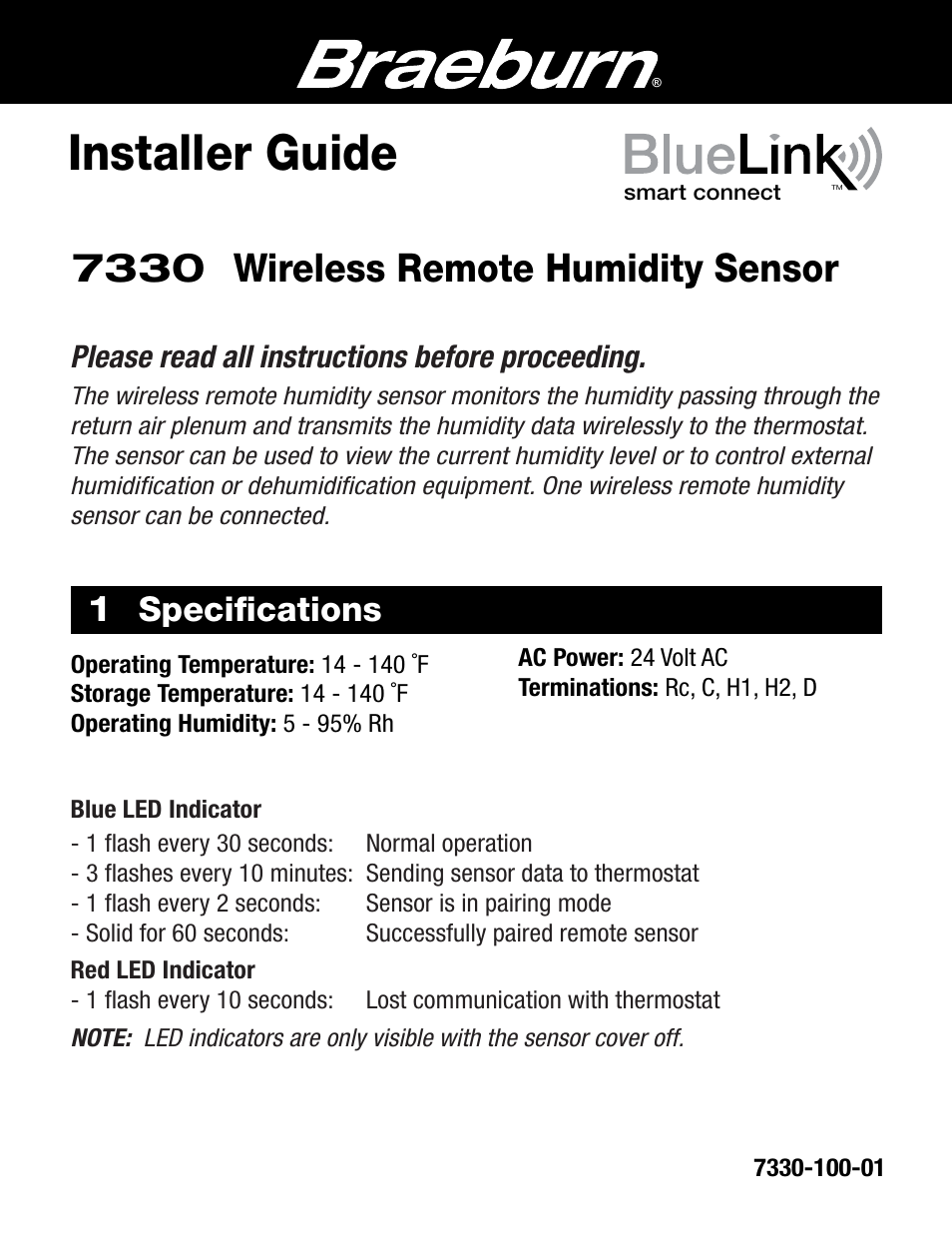 Braeburn 7330 User Manual | 8 pages