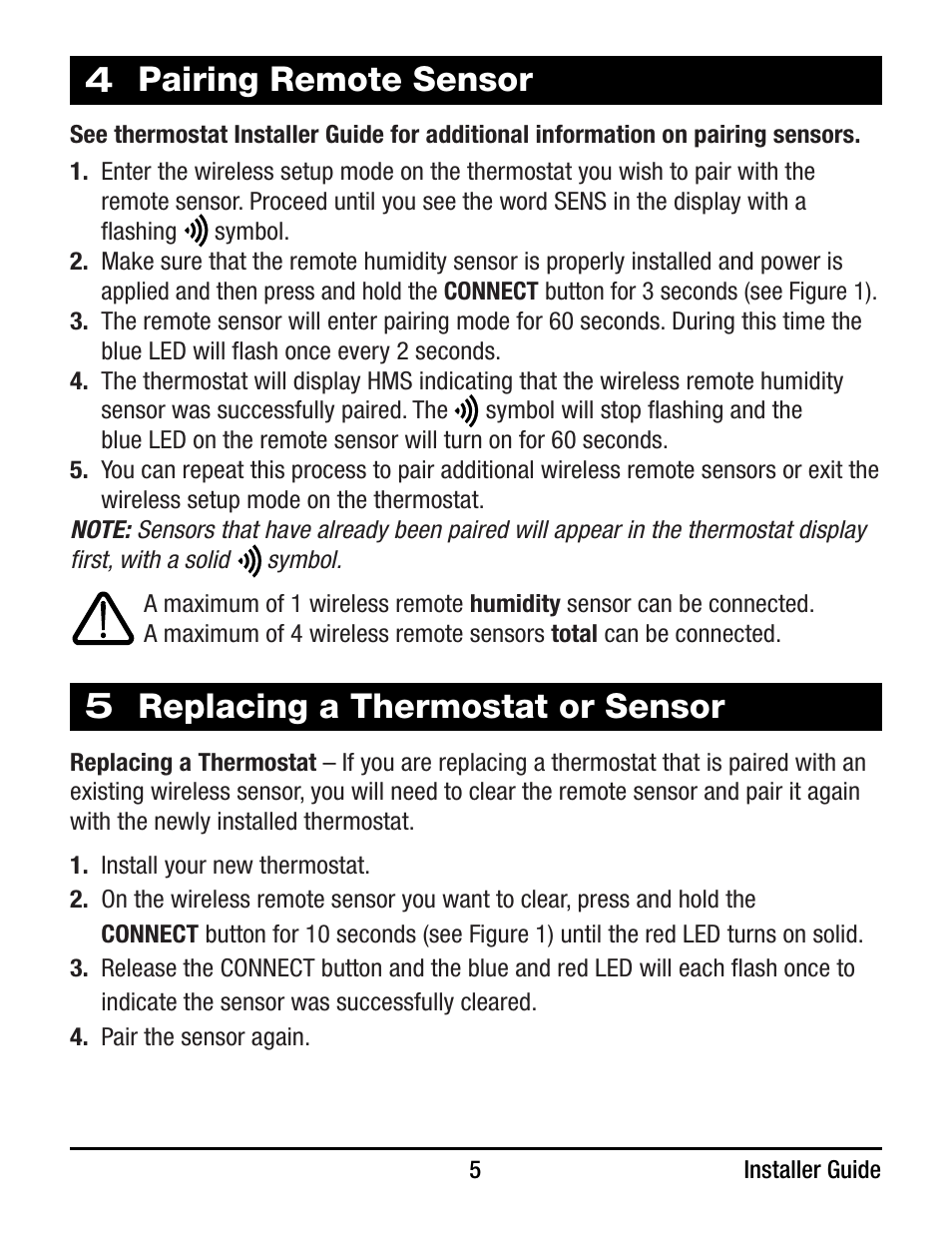 Pairing remote sensor, Replacing a thermostat or sensor | Braeburn 7330 User Manual | Page 5 / 8