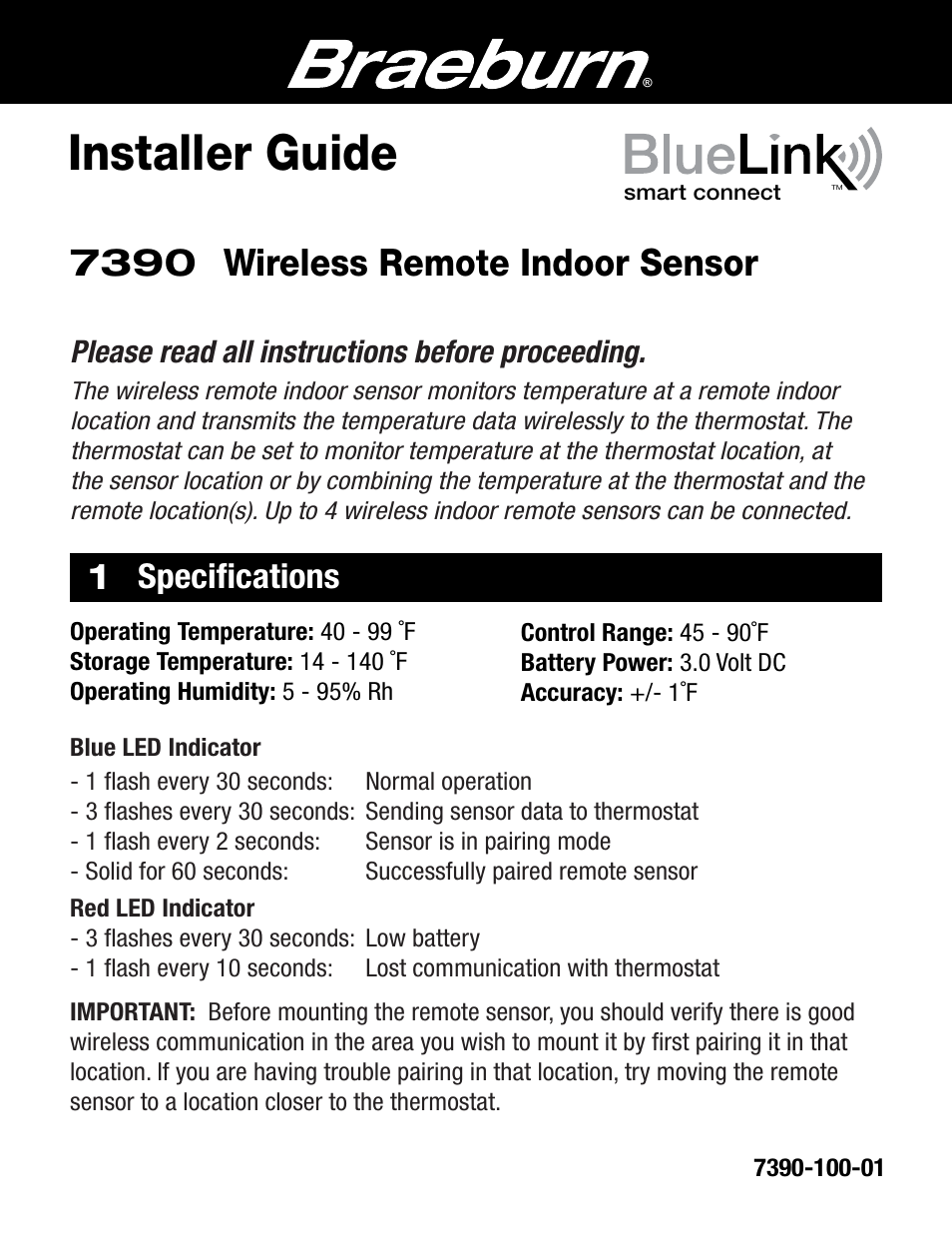 Braeburn 7390 User Manual | 6 pages