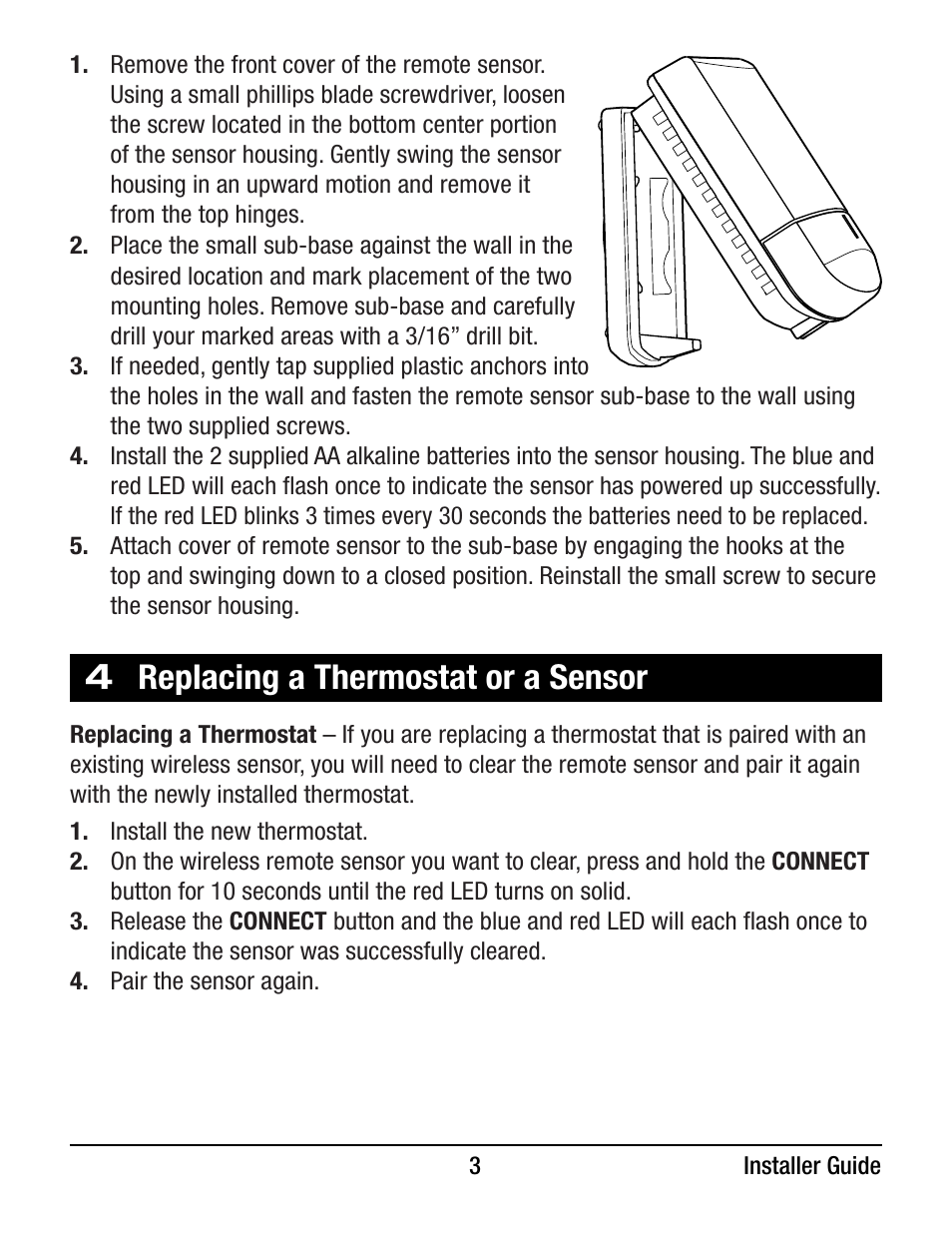 Replacing a thermostat or a sensor | Braeburn 7390 User Manual | Page 3 / 6