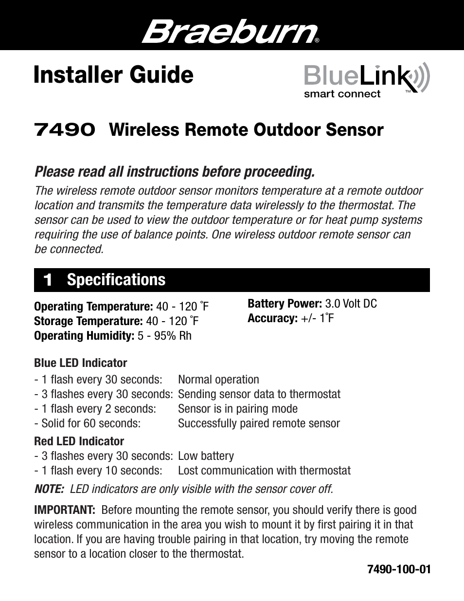 Braeburn 7490 User Manual | 6 pages