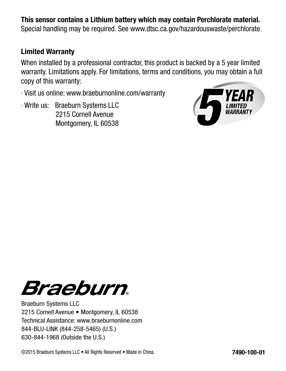Year | Braeburn 7490 User Manual | Page 6 / 6