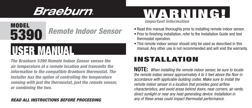 Braeburn 5390 User Manual | 3 pages