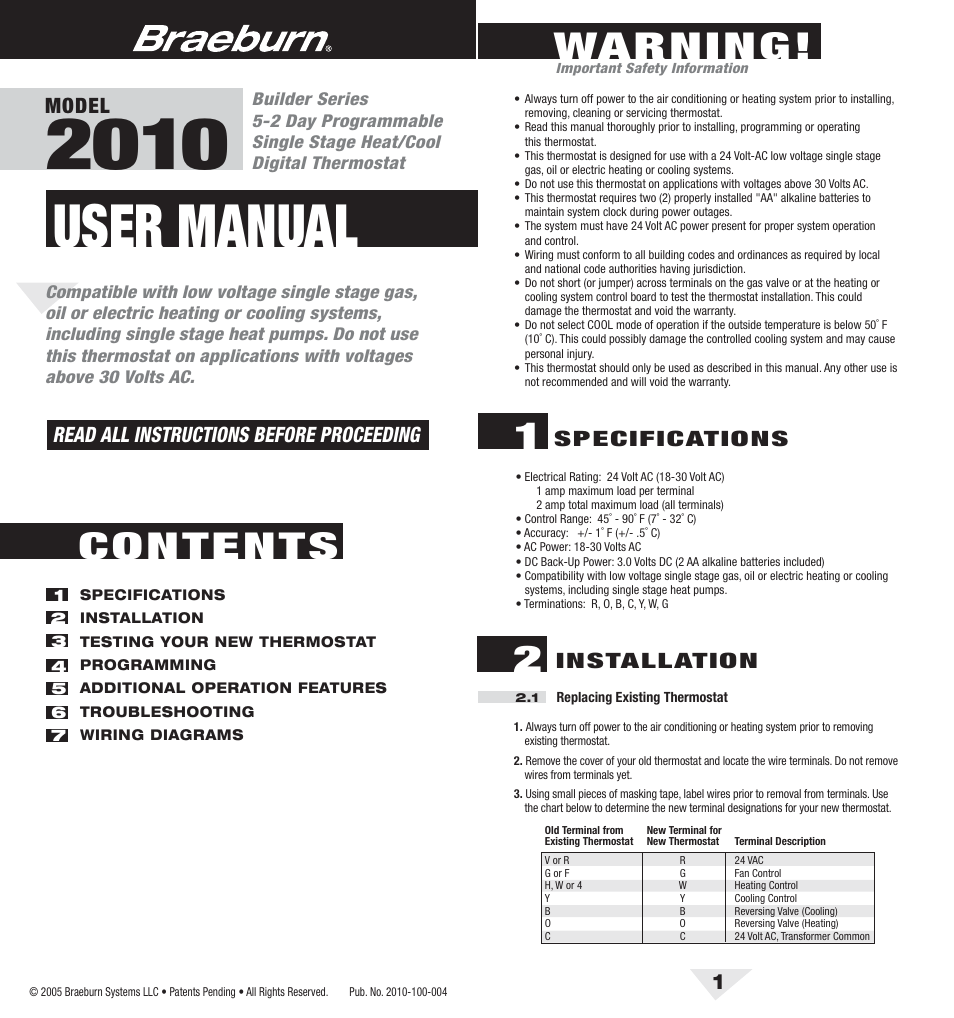 Braeburn 2010 User Manual | 7 pages