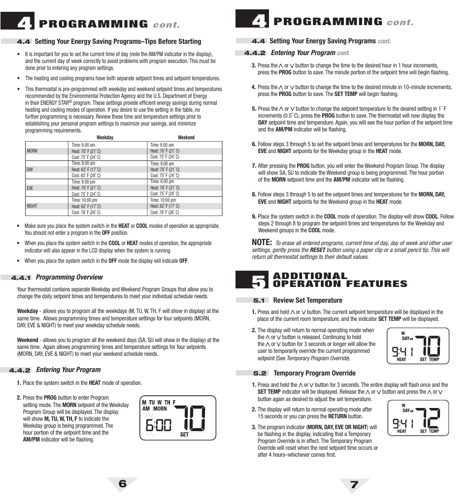 2100_6_7.pdf, 6programming, Programming | Additional operation features | Braeburn 2100 User Manual | Page 4 / 7