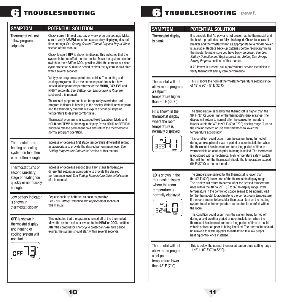 2100_10_11.pdf, Troubleshooting | Braeburn 2100 User Manual | Page 6 / 7