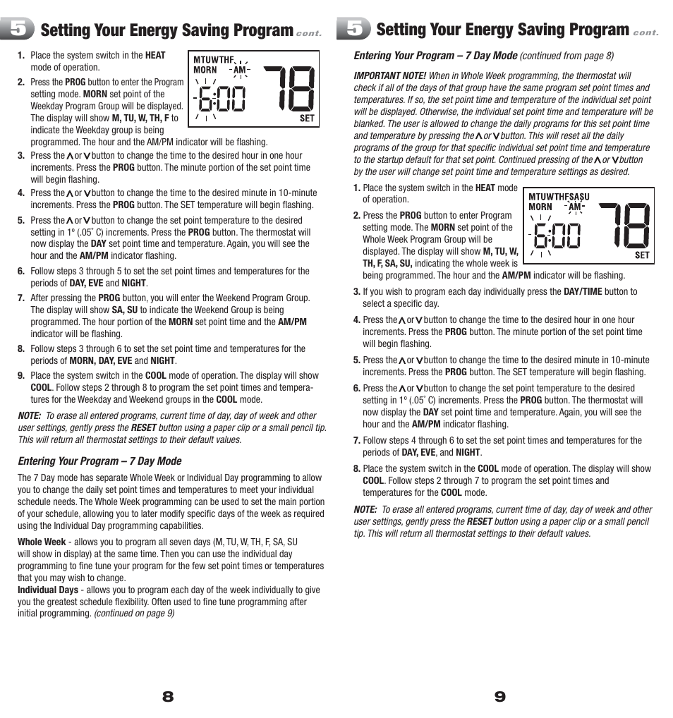 Setting your energy saving program | Braeburn 5000 User Manual | Page 5 / 9
