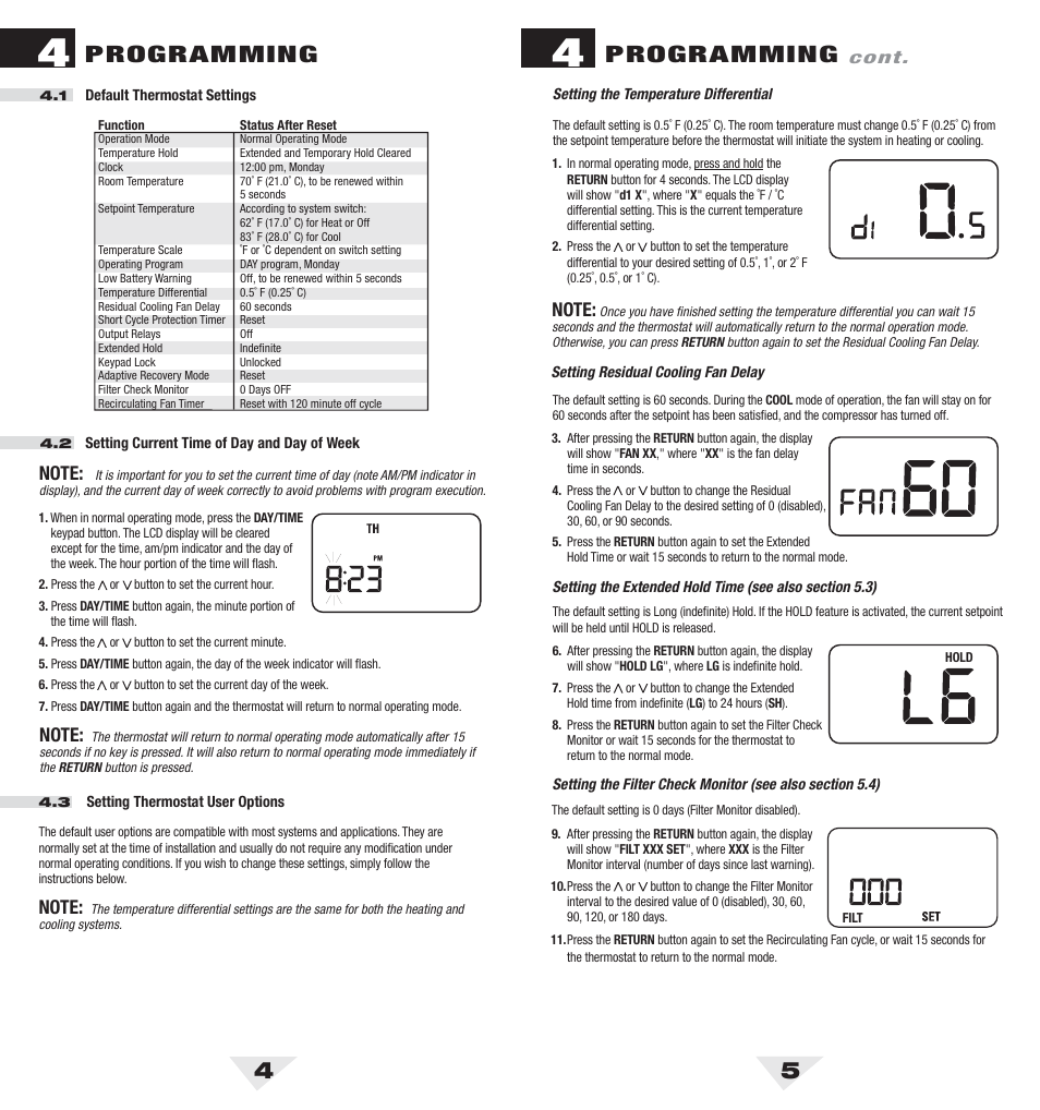 5050_4_5.pdf, Programming | Braeburn 5050 User Manual | Page 3 / 9