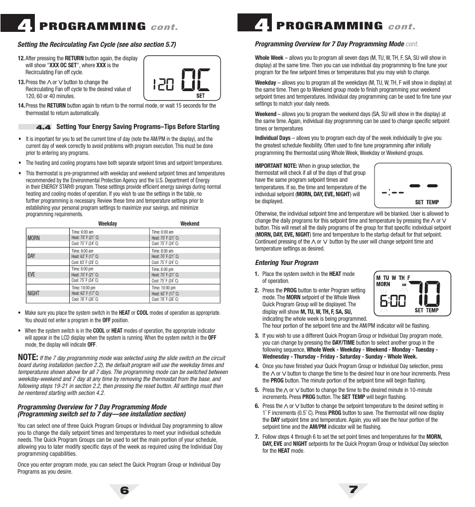 5050_6_7.pdf, Programming | Braeburn 5050 User Manual | Page 4 / 9