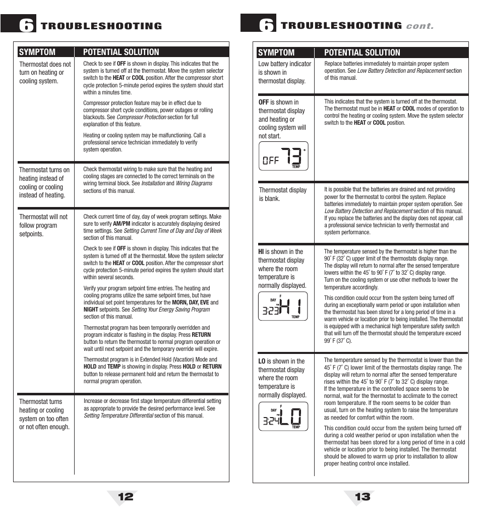 5050_12_13.pdf, Troubleshooting | Braeburn 5050 User Manual | Page 7 / 9