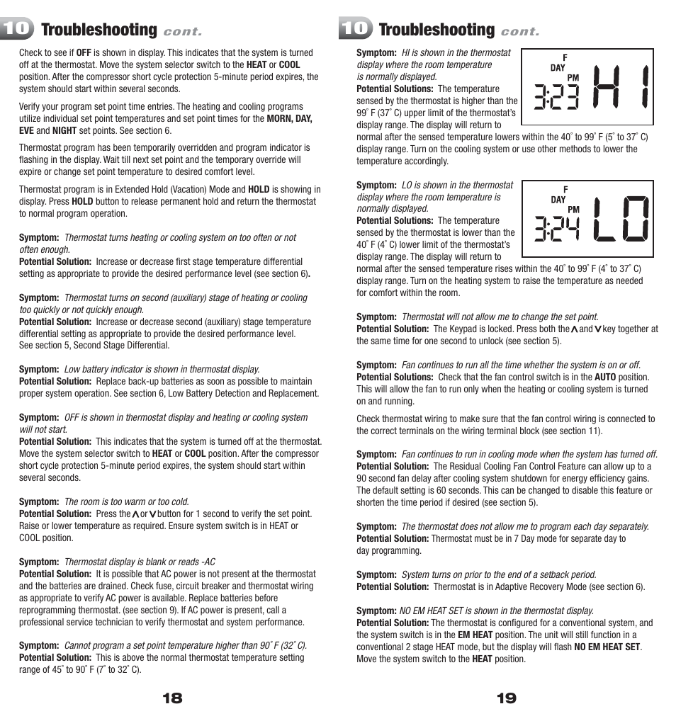 Troubleshooting | Braeburn 5200 User Manual | Page 10 / 11