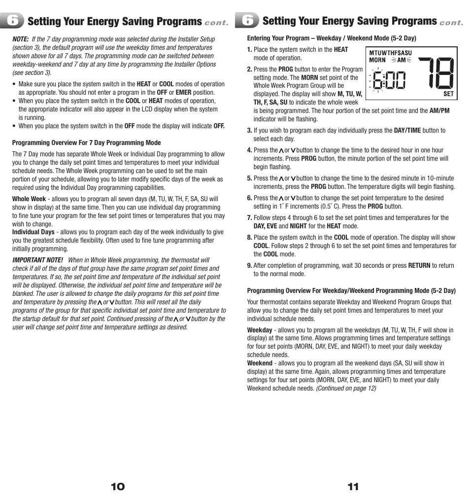 Setting your energy saving programs | Braeburn 5200 User Manual | Page 6 / 11