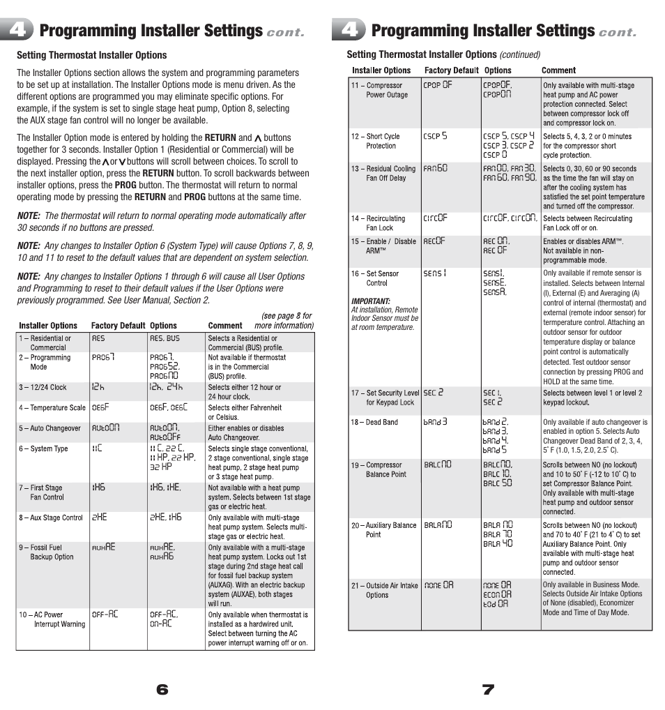 5300_install_6_7.pdf, Programming installer settings | Braeburn 5300 3H-2C Installer Manual User Manual | Page 4 / 10