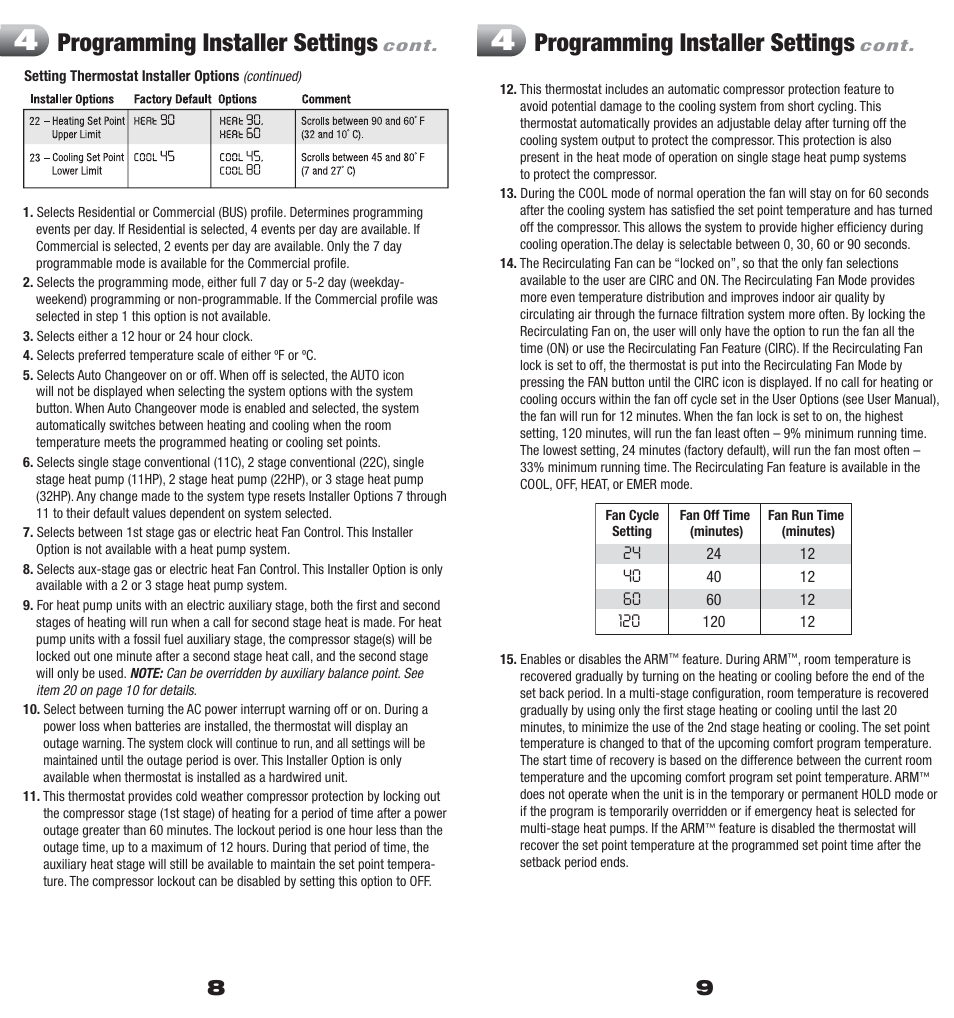 5300_install_8_9.pdf, Programming installer settings | Braeburn 5300 3H-2C Installer Manual User Manual | Page 5 / 10