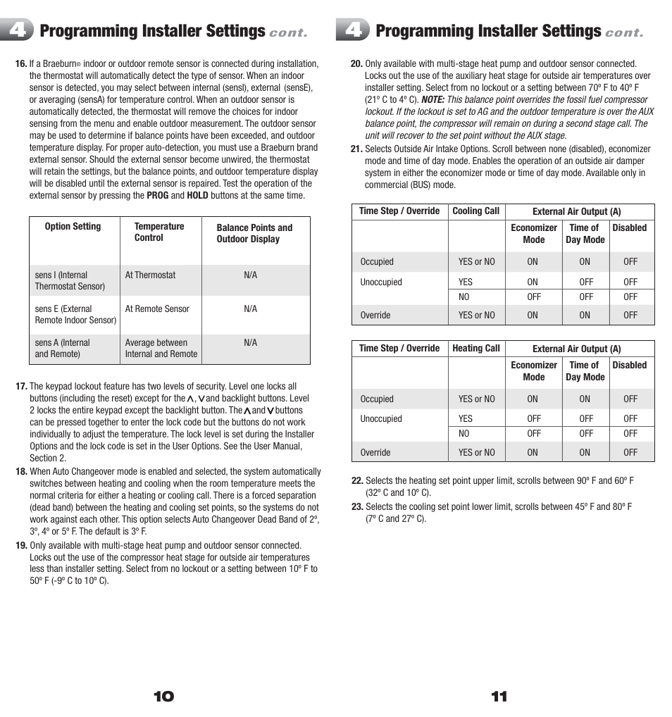 5300_install_10_11.pdf, Programming installer settings | Braeburn 5300 3H-2C Installer Manual User Manual | Page 6 / 10