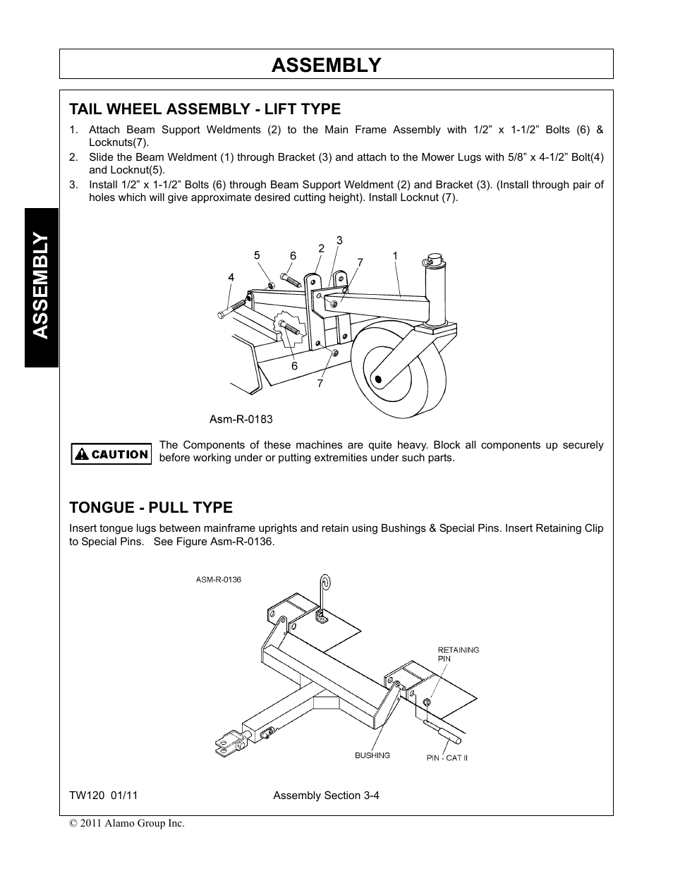 Tail wheel assembly - lift type, Tongue - pull type, Assembly | Assembl y | Blue Rhino TW120 FC-0024 User Manual | Page 100 / 194