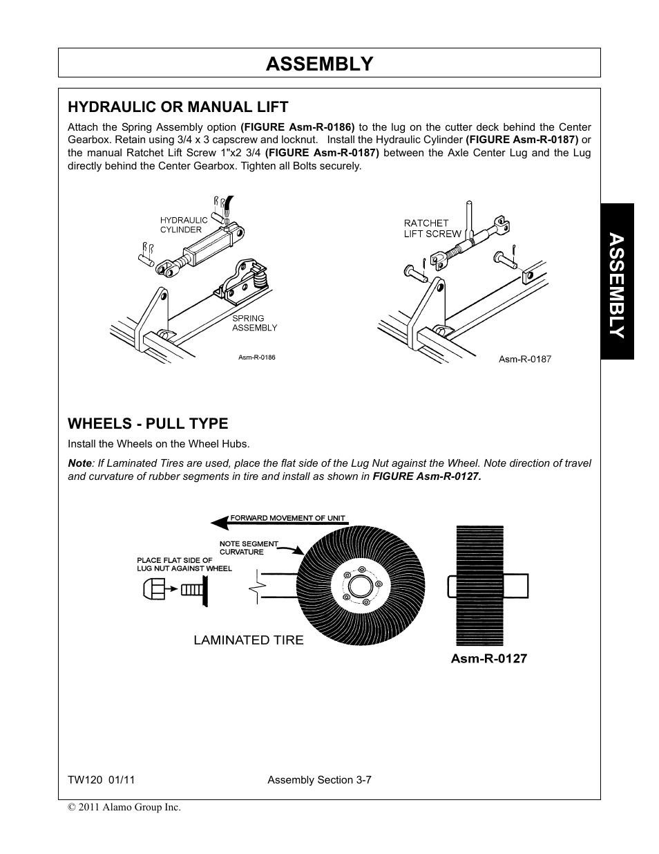 Hydraulic or manual lift, Wheels - pull type, Hydraulic or manual lift -7 wheels - pull type -7 | Assembly, Assembl y | Blue Rhino TW120 FC-0024 User Manual | Page 103 / 194