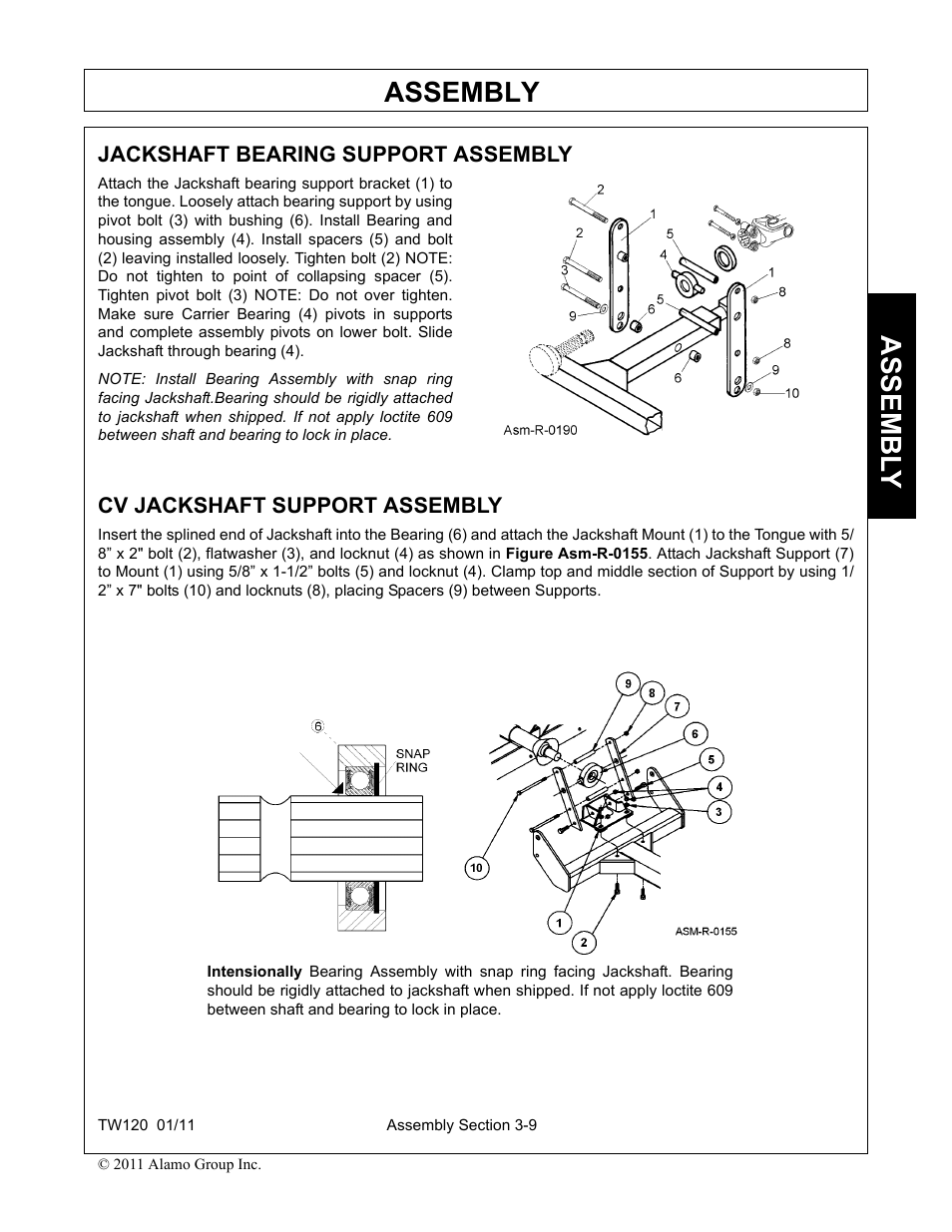 Jackshaft bearing support assembly, Cv jackshaft support assembly, Assembly | Assembl y | Blue Rhino TW120 FC-0024 User Manual | Page 105 / 194