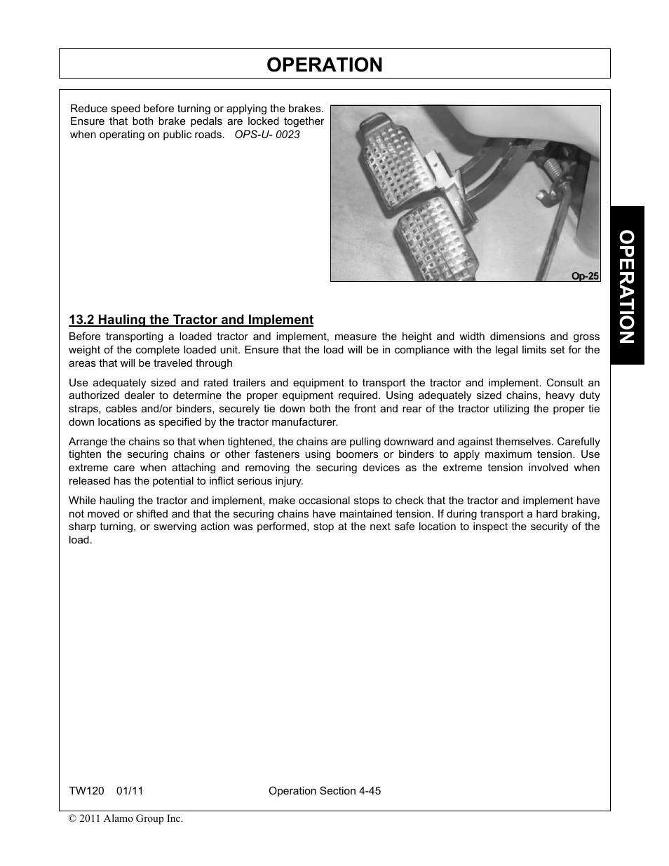 2 hauling the tractor and implement, Hauling the tractor and implement -45, Operation | Opera t ion | Blue Rhino TW120 FC-0024 User Manual | Page 153 / 194