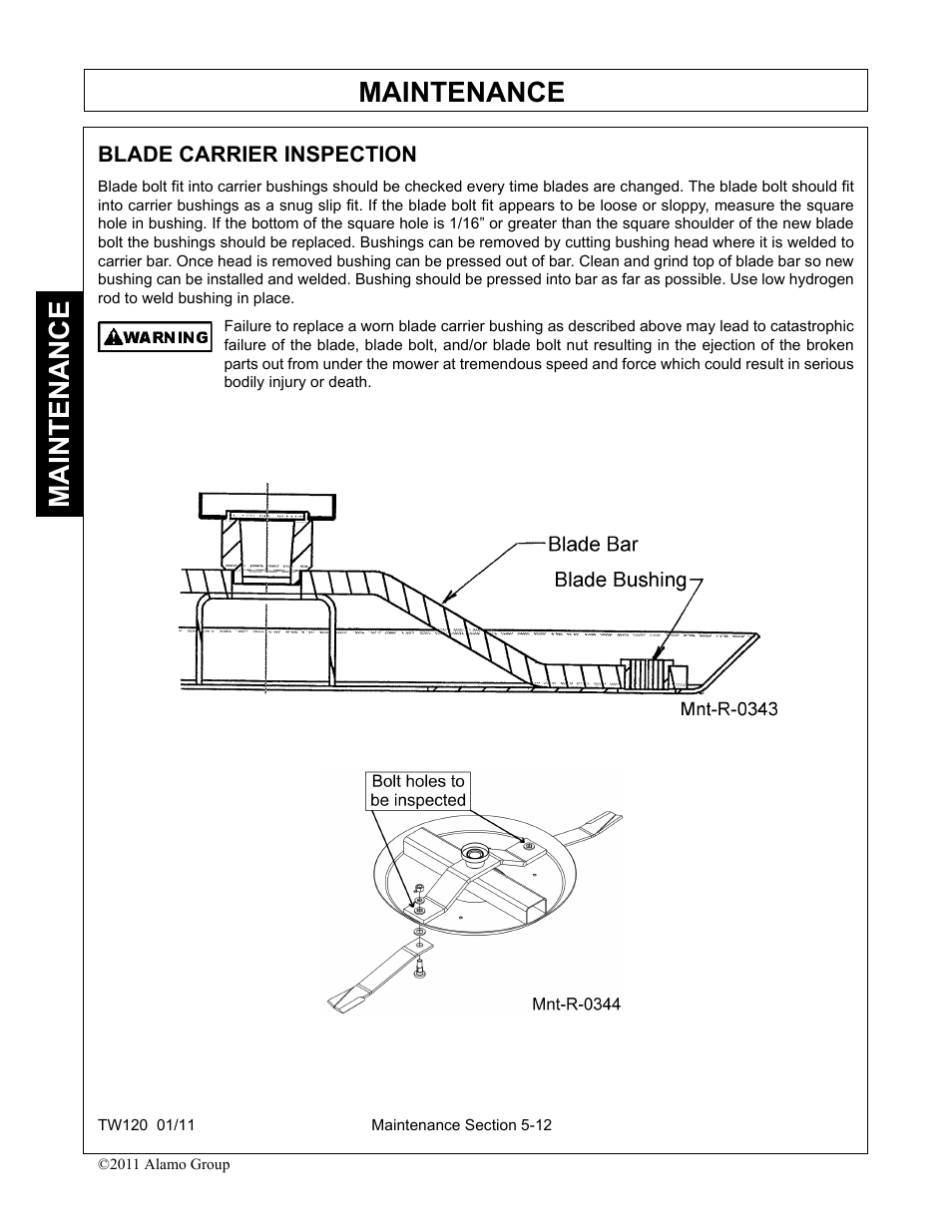 Blade carrier inspection, Maintenance | Blue Rhino TW120 FC-0024 User Manual | Page 168 / 194