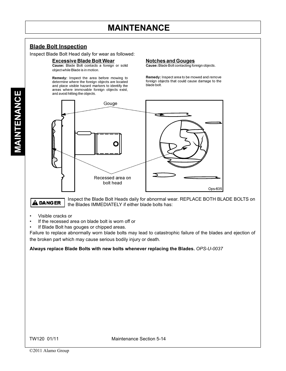 Blade bolt inspection, Blade bolt inspection -14, Maintenance | Blue Rhino TW120 FC-0024 User Manual | Page 170 / 194