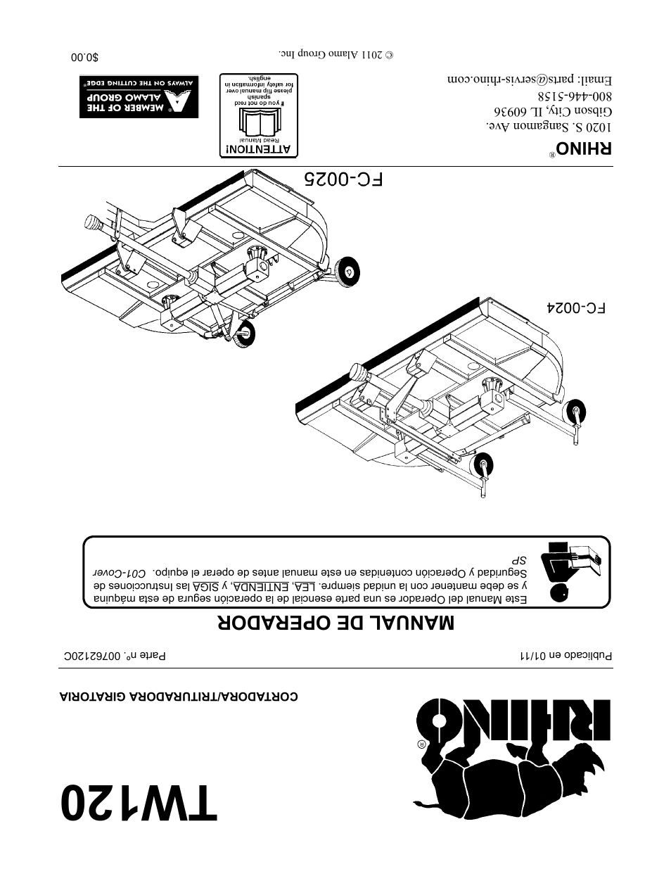 Tw120, Manual de operador, Rhino | Blue Rhino TW120 FC-0024 User Manual | Page 194 / 194