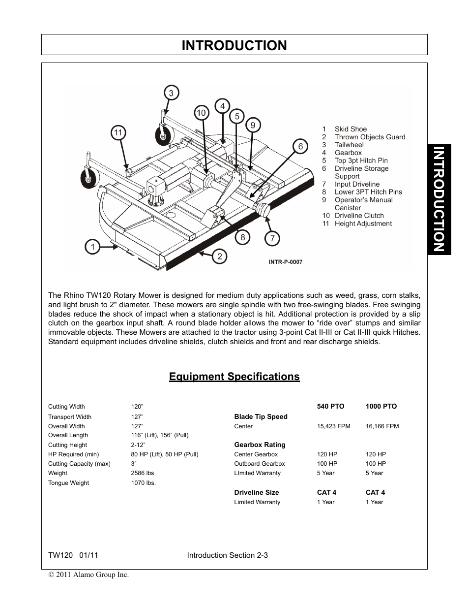 Equipment specifications, Equipment specifications -3, Introduction | Blue Rhino TW120 FC-0024 User Manual | Page 93 / 194