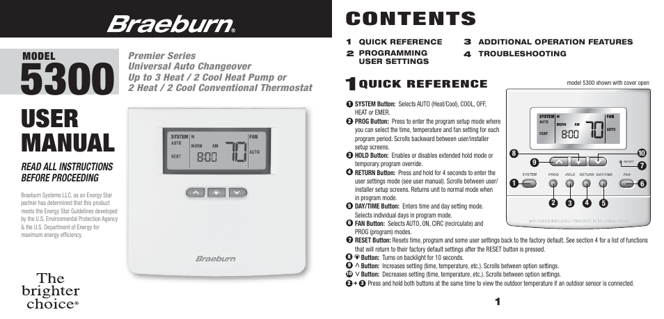 Braeburn 5300 3H-2C User Manual User Manual | 15 pages