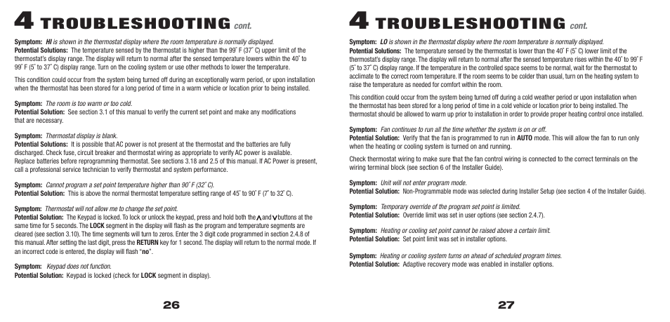 5300_26_27.pdf, Troubleshooting | Braeburn 5300 3H-2C User Manual User Manual | Page 14 / 15