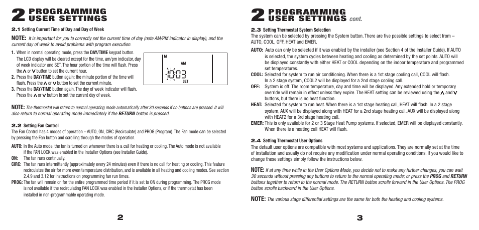 5300_2_3.pdf, Programming user settings | Braeburn 5300 3H-2C User Manual User Manual | Page 2 / 15